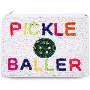 NEW PICKLE BALLER Pickleball Sparkle Seed Beaded Storage Coin Pouch Makeup Bag